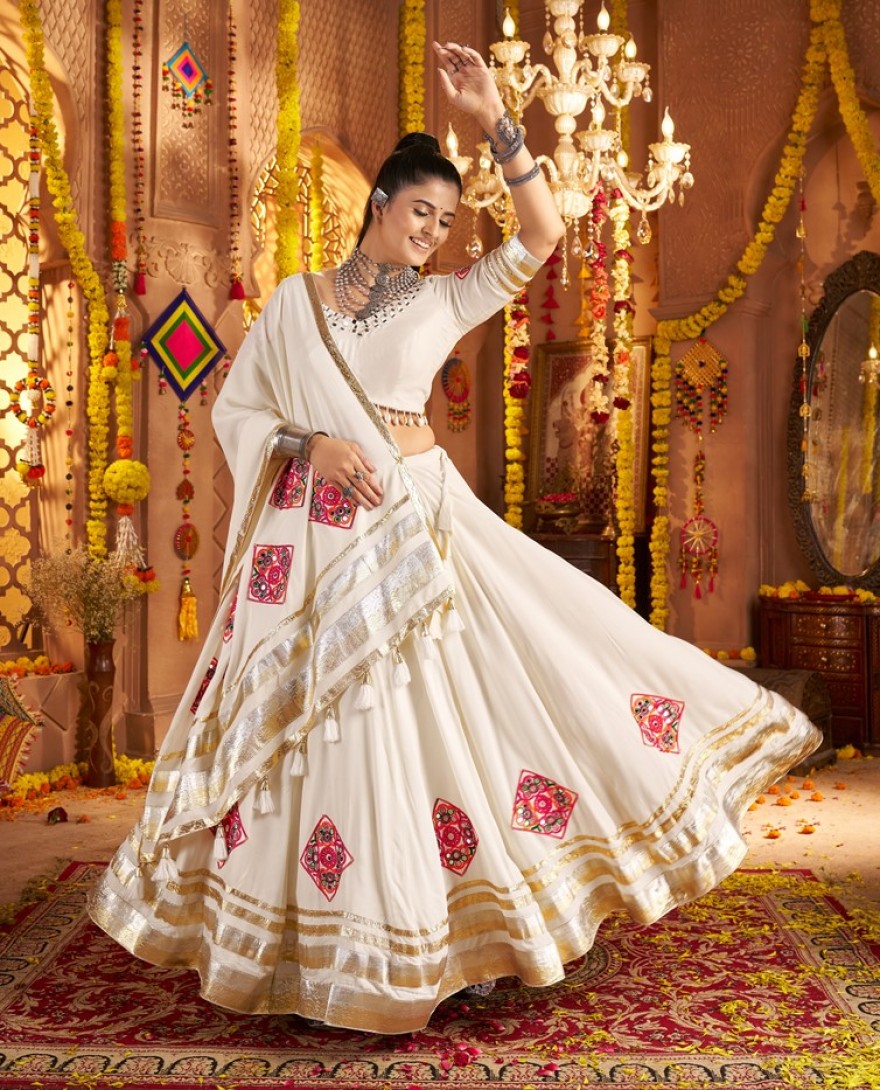 11005 - Marvelous White Embroidered Navratri Wear Lehenga Choli With Dupatta